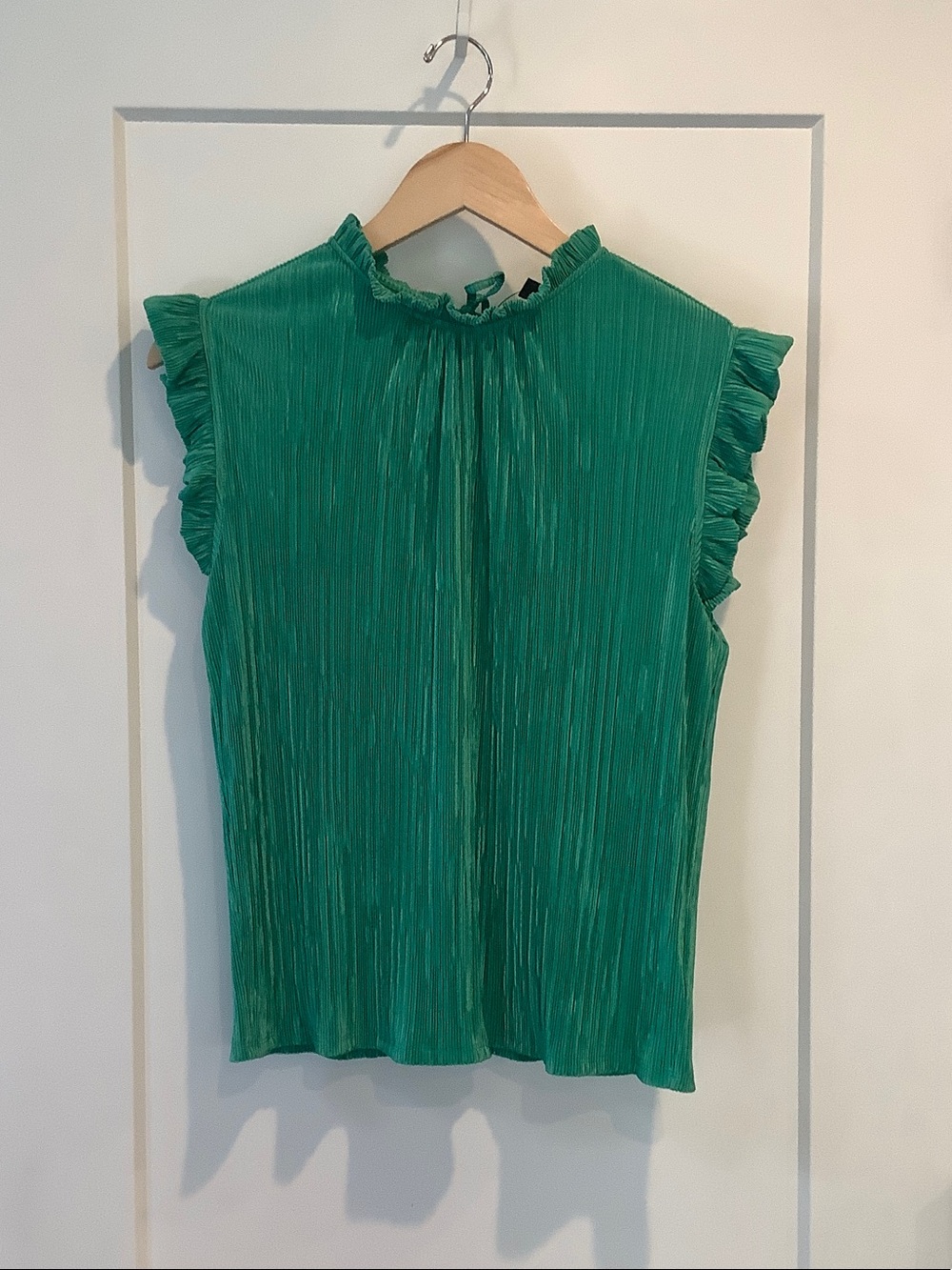 Express Green Pleated Ruffle Shell Top